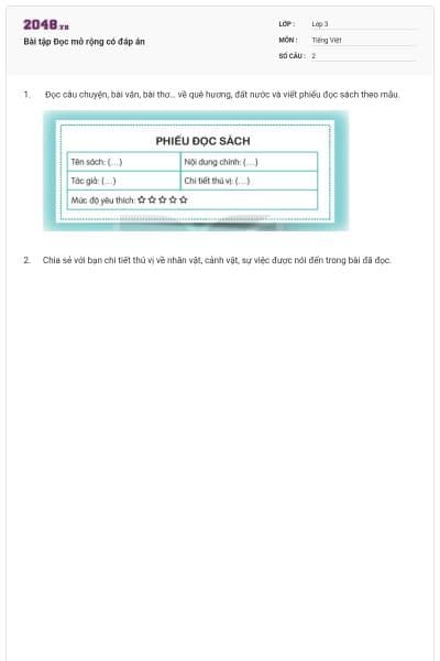 Bài tập Đọc mở rộng có đáp án