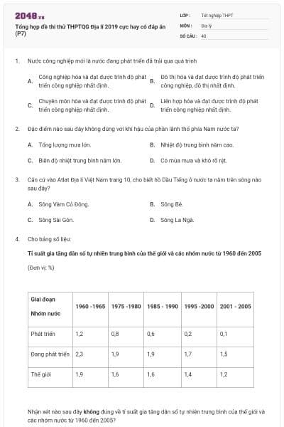 Tổng hợp đề thi thử THPTQG Địa lí 2019 cực hay có đáp án (P7)