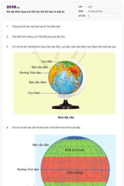 Bài tập Hình dạng trái đất Các đới khí hậu có đáp án