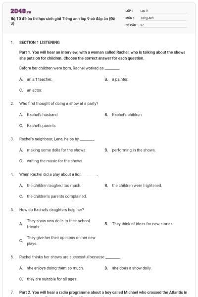 Bộ 10 đề ôn thi học sinh giỏi Tiếng anh lớp 9 có đáp án (Đề 3)