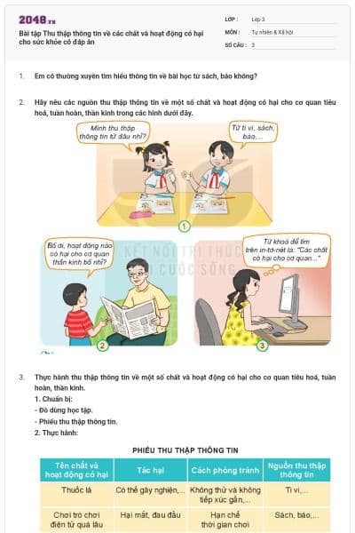 Bài tập Thu thập thông tin về các chất và hoạt động có hại cho sức khỏe có đáp án