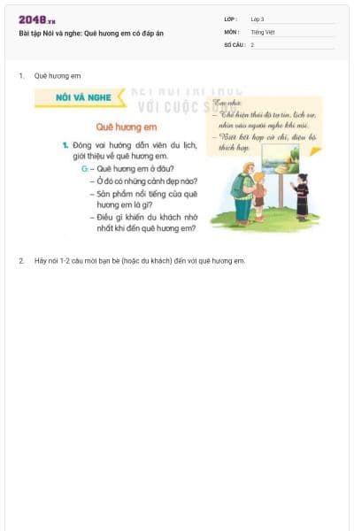 Bài tập Nói và nghe: Quê hương em có đáp án