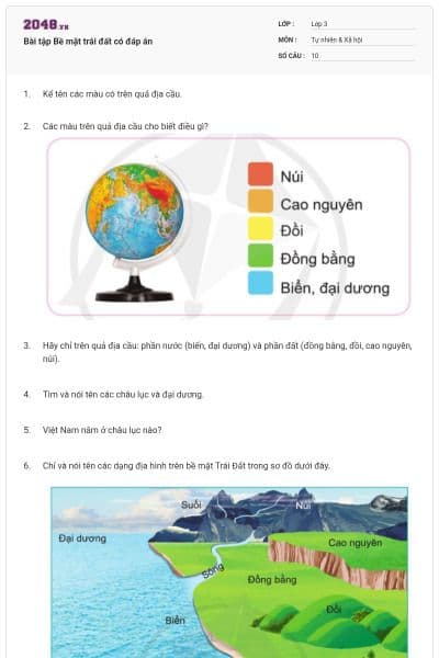 Bài tập Bề mặt trái đất có đáp án