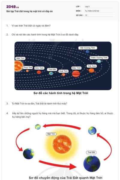 Bài tập Trái đất trong hệ mặt trời có đáp án