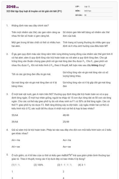 323 Bài tập Quy luật di truyền có lời giải chi tiết (P1)