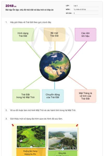 Bài tập Ôn tập: chủ đề trái đất và bầu trời có đáp án