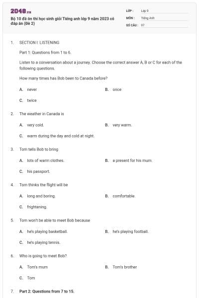 Bộ 10 đề ôn thi học sinh giỏi Tiếng anh lớp 9 năm 2023 có đáp án (Đề 2)