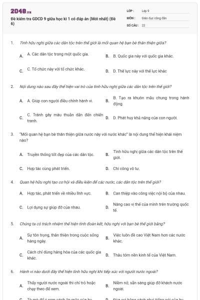 Đề kiểm tra GDCD 9 giữa học kì 1 có đáp án (Mới nhất) (Đề 6)