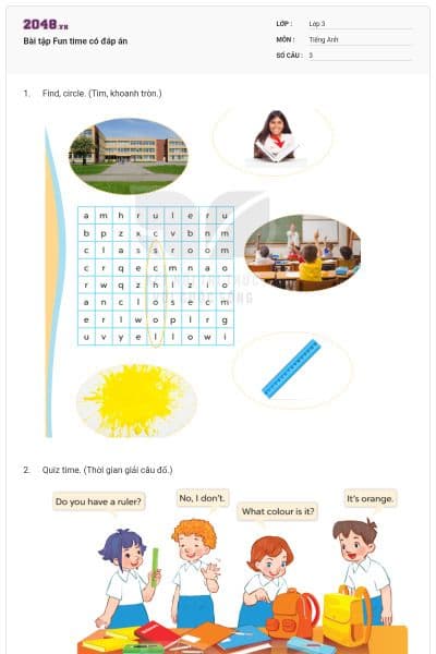 Bài tập Fun time có đáp án