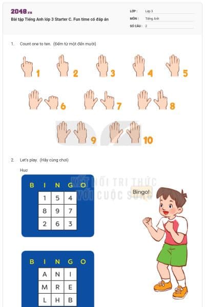 Bài tập Tiếng Anh lớp 3 Starter C. Fun time có đáp án