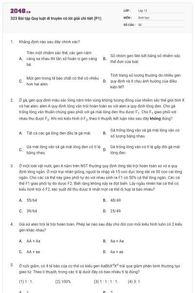 323 Bài tập Quy luật di truyền có lời giải chi tiết (P1)