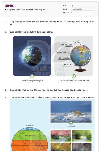 Bài tập Trái đất và các đới khí hậu có đáp án