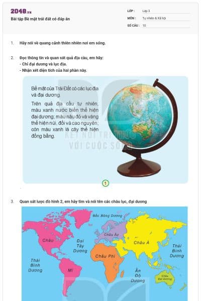 Bài tập Bề mặt trái đất có đáp án