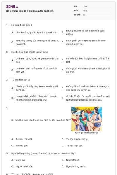 Đề kiểm tra giữa kì 1 Địa lí 6 có đáp án (Đề 2)