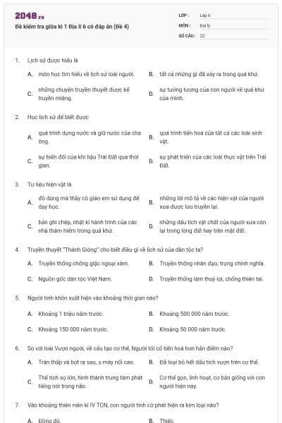 Đề kiểm tra giữa kì 1 Địa lí 6 có đáp án (Đề 4)