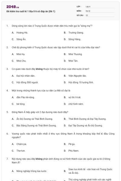 Đề kiểm tra cuối kì 1 Địa lí 6 có đáp án (Đề 1)
