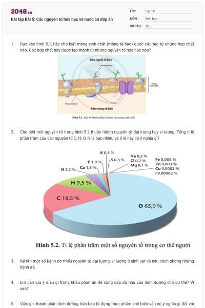 Bài tập Bài 5: Các nguyên tố hóa học và nước có đáp án