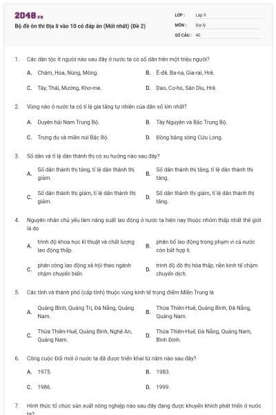 Bộ đề ôn thi Địa lí vào 10 có đáp án (Mới nhất) (Đề 2)