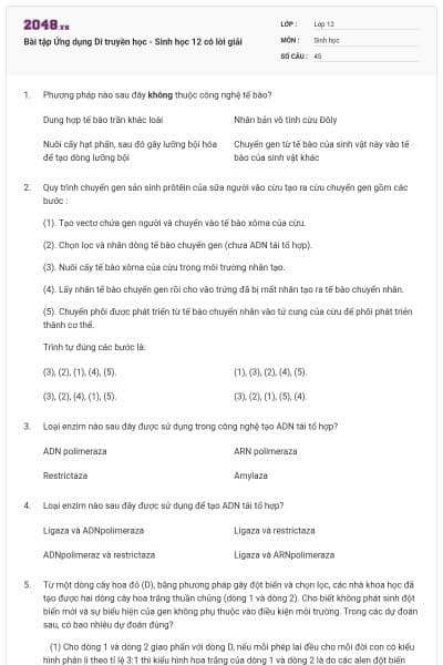 Bài tập Ứng dụng Di truyền học - Sinh học 12 có lời giải