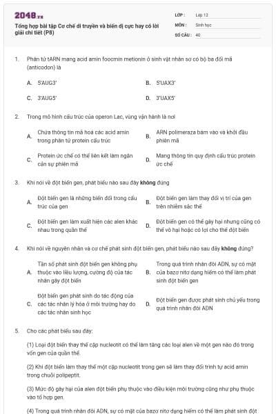 Tổng hợp bài tập Cơ chế di truyền và biến dị cực hay có lời giải chi tiết (P8)