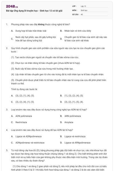 Bài tập Ứng dụng Di truyền học - Sinh học 12 có lời giải