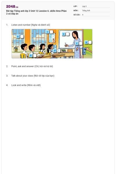 Bài tập Tiếng anh lớp 3 Unit 12 Lession 6. skills time Phần 2 có đáp án