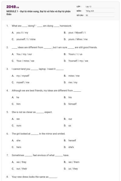 MODULE 1 - Đại từ nhân xưng, Đại từ sở hữu và Đại từ phản thân