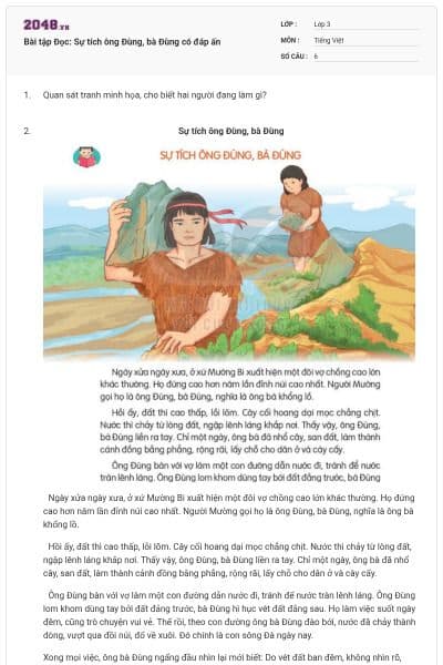 Bài tập Đọc: Sự tích ông Đùng, bà Đùng có đáp ấn