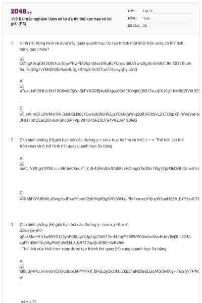 199 Bài trắc nghiệm Hàm số từ đề thi thử cực hay có lời giải (P3)