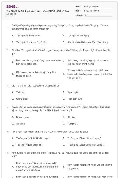 Top 10 đề thi Đánh giá năng lực trường ĐHQG HCM có đáp án (Đề 5)