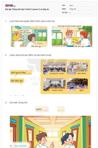 Bài tập Tiếng Anh lớp 3 Unit 6 Lesson 2 có đáp án