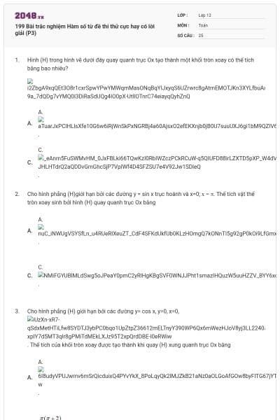 199 Bài trắc nghiệm Hàm số từ đề thi thử cực hay có lời giải (P3)