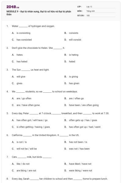 MODULE 9 - Đại từ nhân xưng, Đại từ sở hữu và Đại từ phản thân