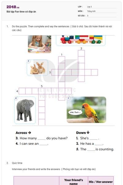 Bài tập Fun time có đáp án