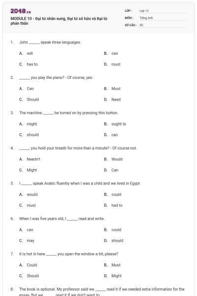 MODULE 10 - Đại từ nhân xưng, Đại từ sở hữu và Đại từ phản thân