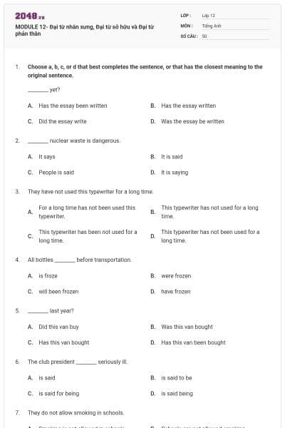 MODULE 12- Đại từ nhân xưng, Đại từ sở hữu và Đại từ phản thân