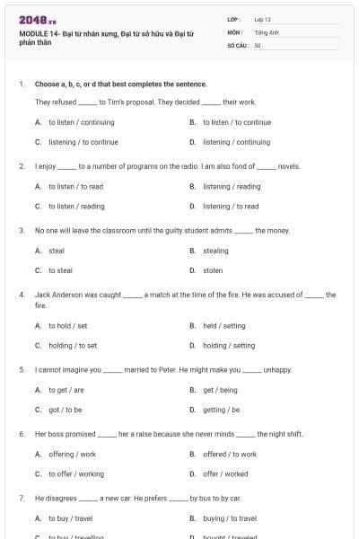 MODULE 14- Đại từ nhân xưng, Đại từ sở hữu và Đại từ phản thân