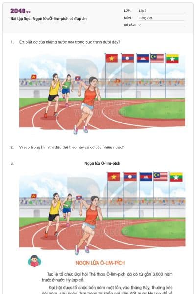 Bài tập Đọc: Ngọn lửa Ô-lim-pích có đáp án