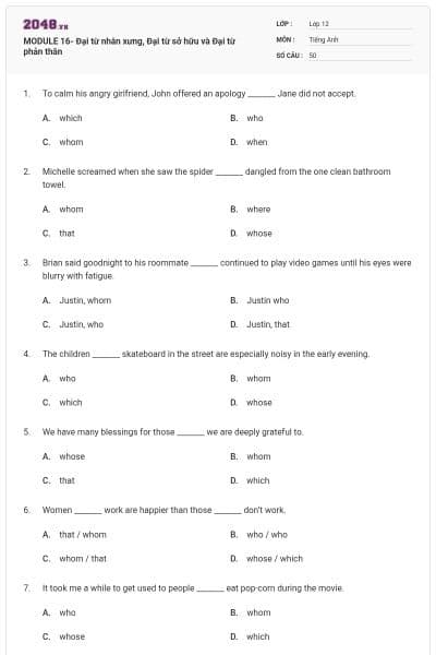 MODULE 16- Đại từ nhân xưng, Đại từ sở hữu và Đại từ phản thân