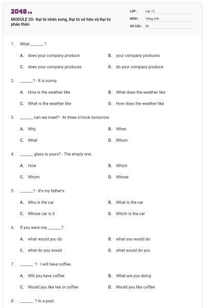 MODULE 20- Đại từ nhân xưng, Đại từ sở hữu và Đại từ phản thân