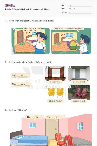Bài tập Tiếng Anh lớp 3 Unit 14 Lesson 2 có đáp án