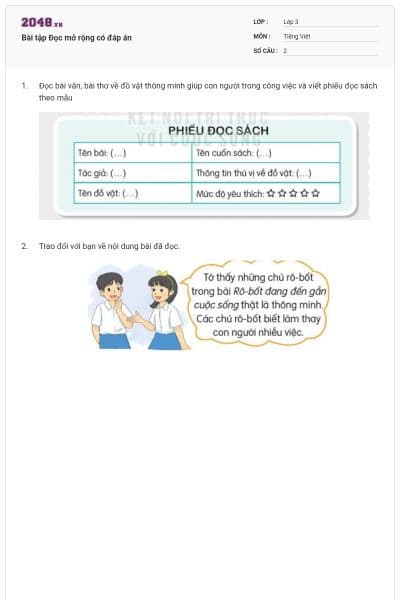 Bài tập Đọc mở rộng có đáp án