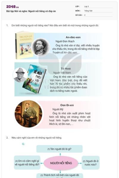 Bài tập Nói và nghe:  Người nổi tiếng có đáp án