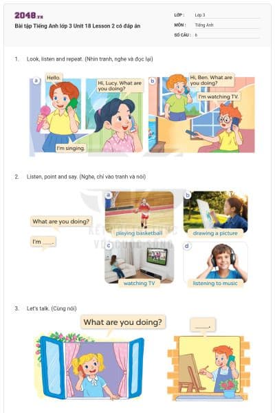 Bài tập Tiếng Anh lớp 3 Unit 18 Lesson 2 có đáp án