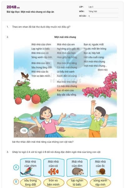 Bài tập Đọc: Một mái nhà chung có đáp án