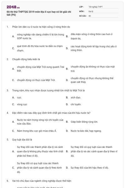 Đề thi thử THPTQG 2019 môn Địa lí cực hay có lời giải chi tiết (P6)