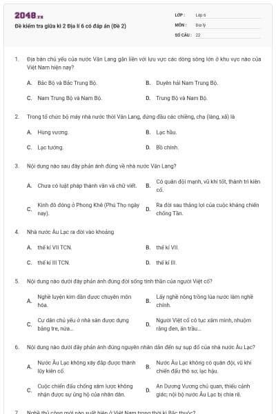 Đề kiểm tra giữa kì 2 Địa lí 6 có đáp án (Đề 2)