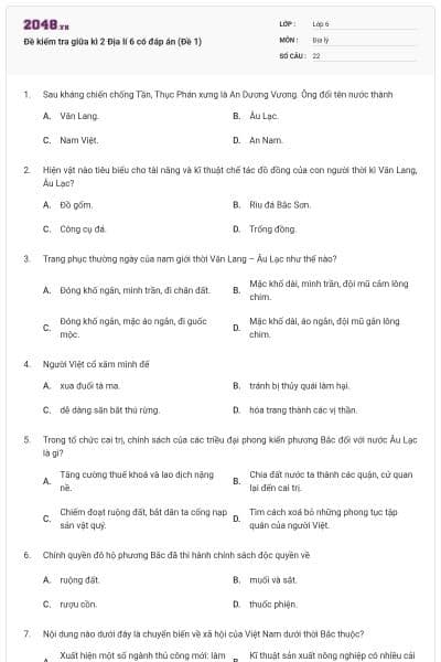 Đề kiểm tra giữa kì 2 Địa lí 6 có đáp án (Đề 1)