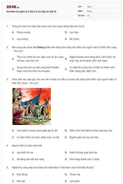 Đề kiểm tra giữa kì 2 Địa lí 6 có đáp án (Đề 4)