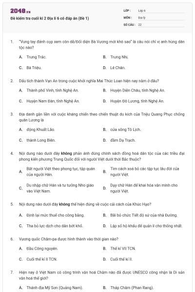 Đề kiểm tra cuối kì 2 Địa lí 6 có đáp án (Đề 1)